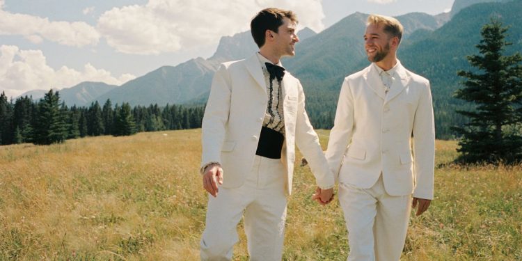 The Grooms Wore Tanner Fletcher to Their Vintage Chalet-Inspired Wedding in Banff
